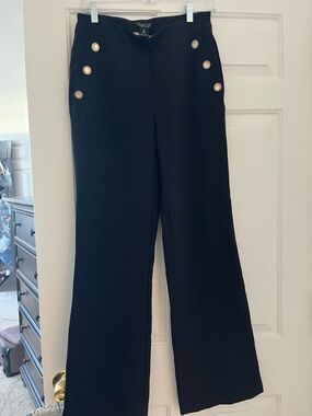 Rachel Zoe Black Wide-Leg Sailor-Button Pants